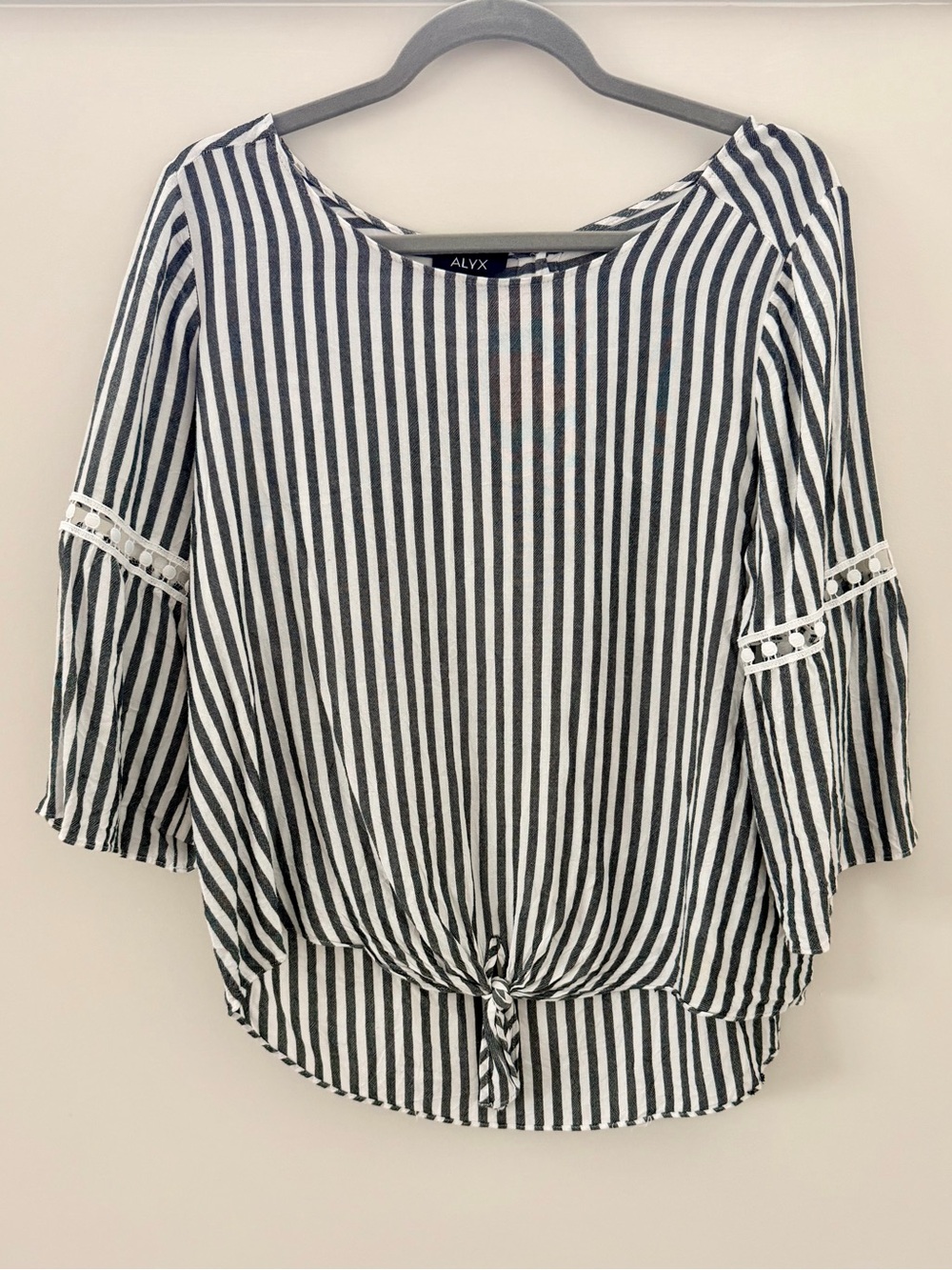 Alyx Black & White Vertical-Stripe Knot Hem Blouse